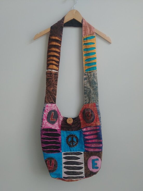 Handbags - Handmade cotton denim patchwork bag wide strap shoulder crossbody bag